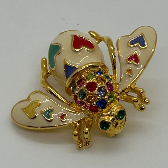 Joan Rivers Bee Brooch Lots of Love Enamel Hearts Multi-Color Rhinestone Insect - Picture 2 of 12